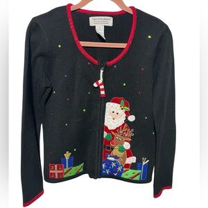 TIARA INTERNATIONAL WOMEN CHRISTMAS COLLECTION SWEATER‎ W/SEQUINS BLACK/RED SZ S